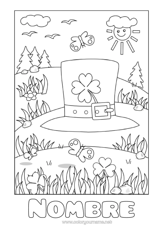 Dibujo para colorear para imprimir Trébol Irlanda Día De San Patricio Sombrero