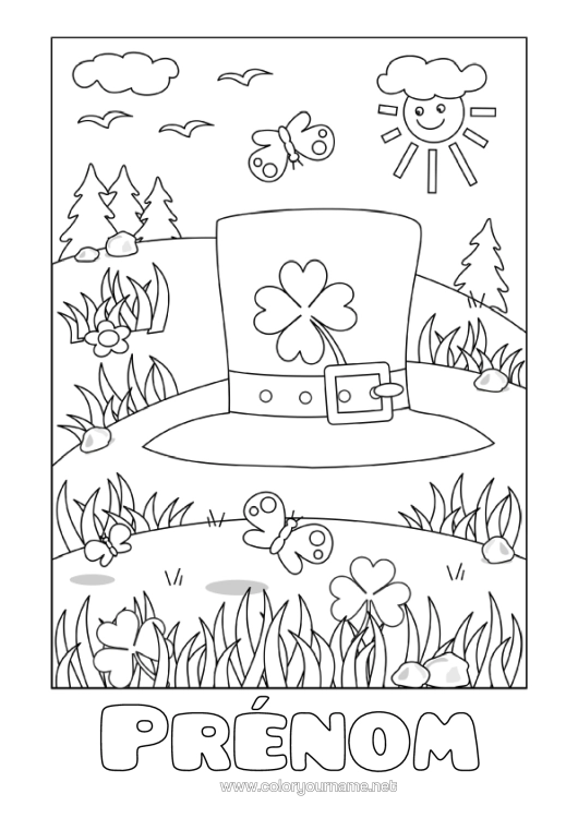 Coloriage à imprimer Trèfle Irlande Fête De La Saint Patrick Chapeau