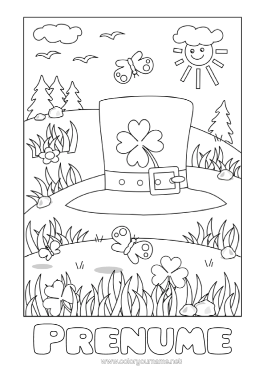 Pagină de colorat de imprimat Trifoi Irlanda Sărbătoarea Sfântului Patrick Pălărie