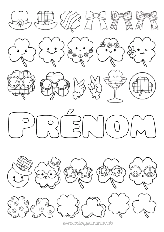 Coloriage à imprimer Kawaii Trèfle Fête De La Saint Patrick Chapeau