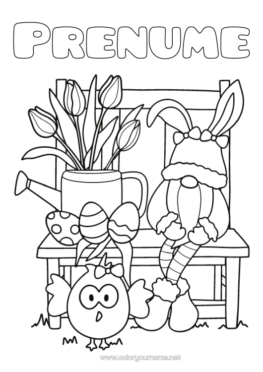 Pagină de colorat de imprimat Iepure Gnomă Ouă De Paște Lalea Animale Din Pădure Udatore