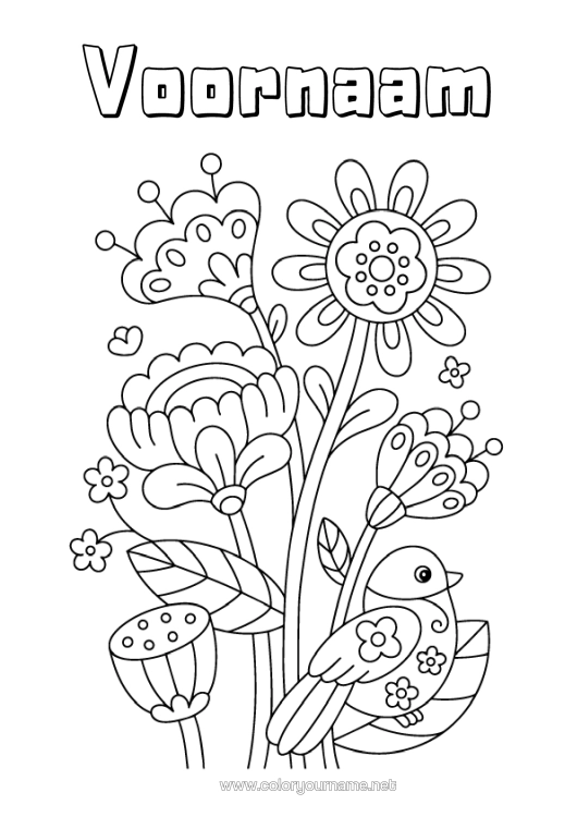 Kleurplaat om af te drukken Bloemen Vogel Lente Vogels En Vliegende Zoogdieren