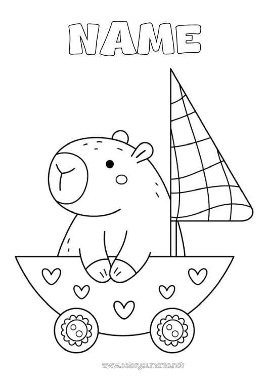 Colouring page to print Vehicles Animal Boat Sailboat Easy Colouring Pages Other Animals Of The World Marine Vehicles Capybara