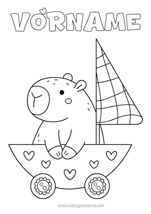 Malvorlage zum Ausdrucken Boot Segelboot Einfache Ausmalbilder Andere Tiere Der Welt Seefahrzeuge Capybara