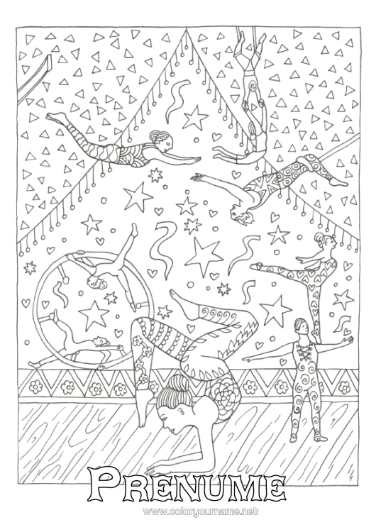 Pagină de colorat de imprimat Desene De Colorat Complexe Sporturi Artistice Circul Trapezist