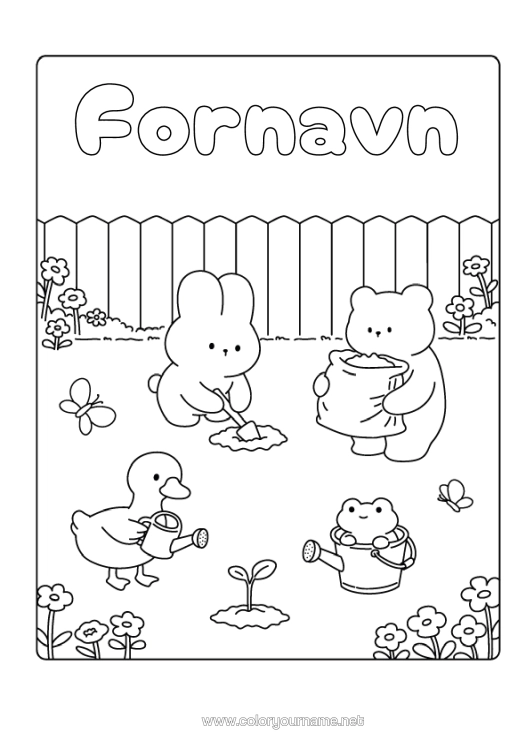 Farvelægningssiden til udskrivning Kawaii Kanin Dyr Fugle Og Flyvende Pattedyr Skovens Dyr Vandkande Gås Have. Havearbejde