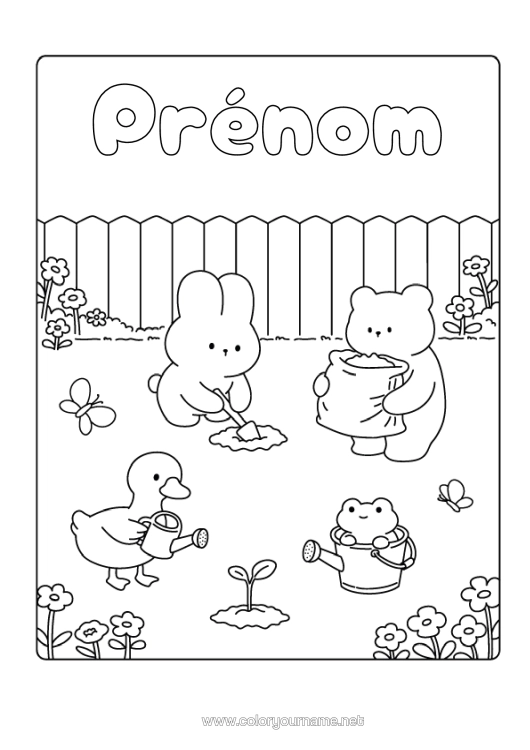 Coloriage à imprimer Kawaii Lapin Animal Oiseaux Et Mammifères Volants Animaux De La Forêt Arrosoir Oie Jardin Jardinage