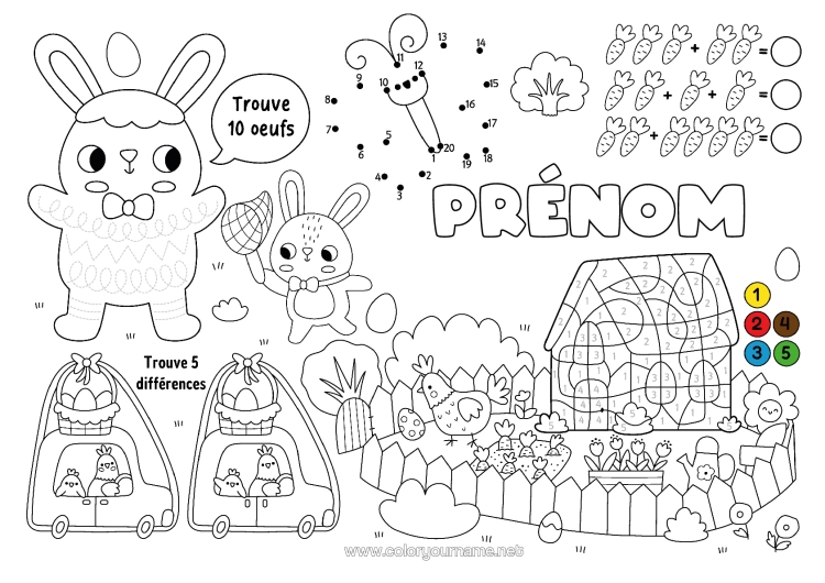 Coloriage à imprimer Lapin Coloriages Magiques Activités Enfants Oeufs De Pâques Pâques Cherche Et Trouve Trace Et Colorie Animaux De La Forêt Set De Table À Imprimer Nombres À Relier