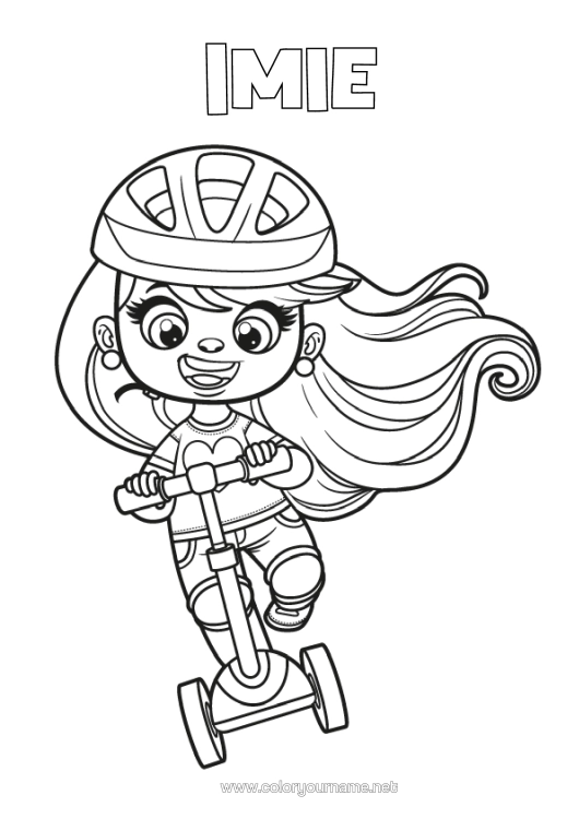 Kolorowanka do wydruku Dziewczyna Hulajnoga Pojazdy Dwuśladowe Słuchawki