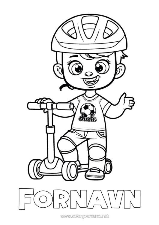Fargeleggingssiden til utskrift Fotball Gutt Sparkesykkel Tohjulinger Hjelm