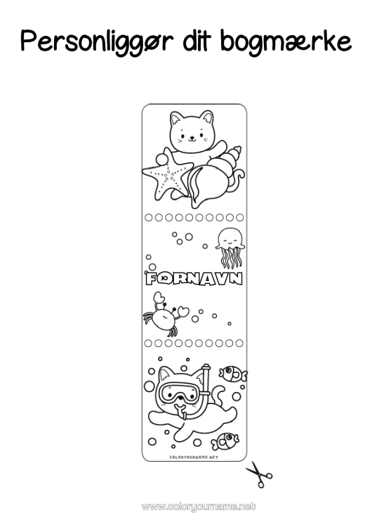 Farvelægningssiden til udskrivning Kat Kawaii Sommer Dyr Krabbe Læseklip Muslinger Søstjerne Havdyr Eller Vandlevende Dyr Hunde Og Katte Dykning Vandsport