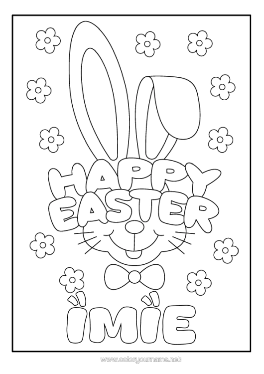 Kolorowanka do wydruku Zając Wielkanoc "Wesołych Świąt Wielkanocnych!" Zwierzęta Leśne Kreskówka