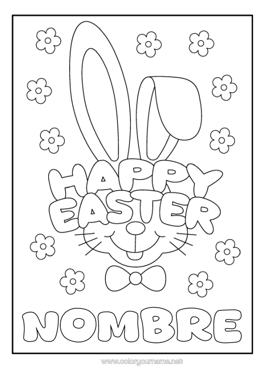 Dibujo para colorear para imprimir Conejo Pascua De Resurrección Mensaje De "Felices Pascuas" Animales Del Bosque Cartoon
