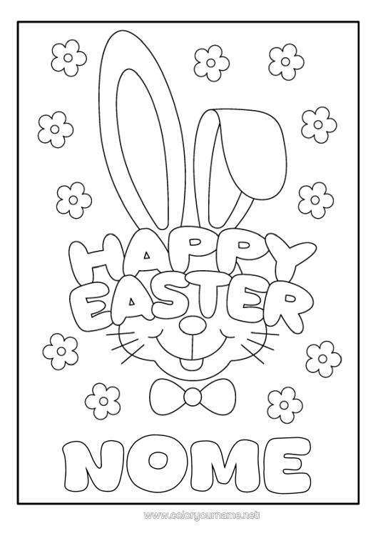 Página de desenho para imprimir Coelho Páscoa "Feliz Páscoa" Mensagem Animais Da Floresta Desenho Animado