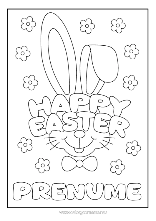 Pagină de colorat de imprimat Iepure Paște "Paște Fericit!" Animale Din Pădure Desen Animat