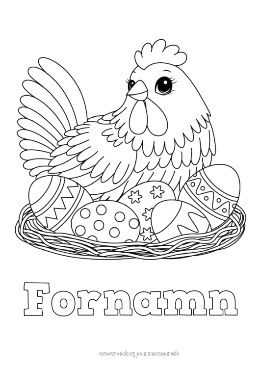 Färgläggningssida att skriva ut Höna Påskägg Påsk Gårdsdjur Ägg