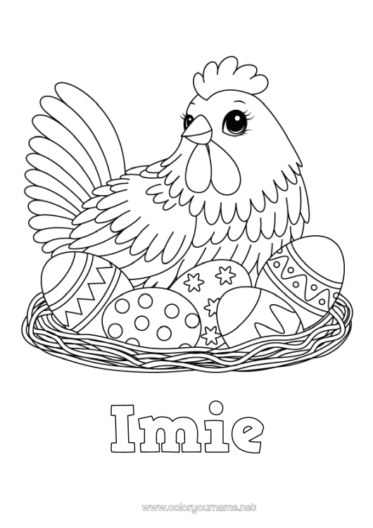 Kolorowanka do wydruku Kura Jajka Wielkanocne Wielkanoc Zwierzęta Gospodarskie Jajko