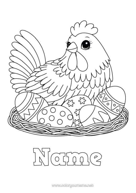 Colouring page to print Hen Animal Easter Eggs Easter Farm Animals Egg