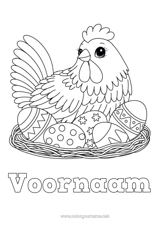 Kleurplaat om af te drukken Kip Paaseieren Pasen Boerderijdieren Ei