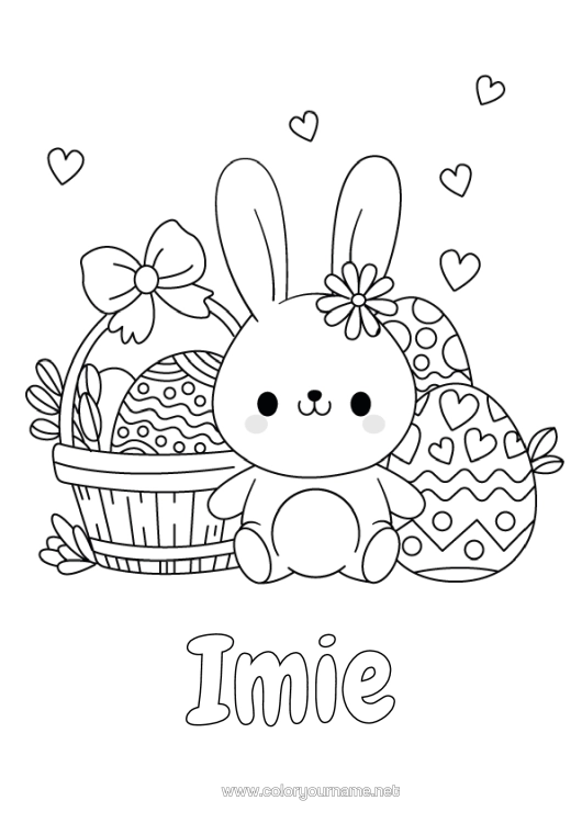 Kolorowanka do wydruku Słodki Zając Jajka Wielkanocne Wielkanoc Koszyk Zwierzęta Leśne