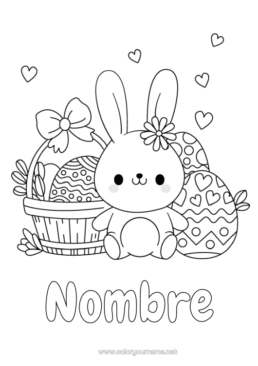 Dibujo para colorear para imprimir Lindo Conejo Huevos De Pascua Pascua De Resurrección Cesta Animales Del Bosque