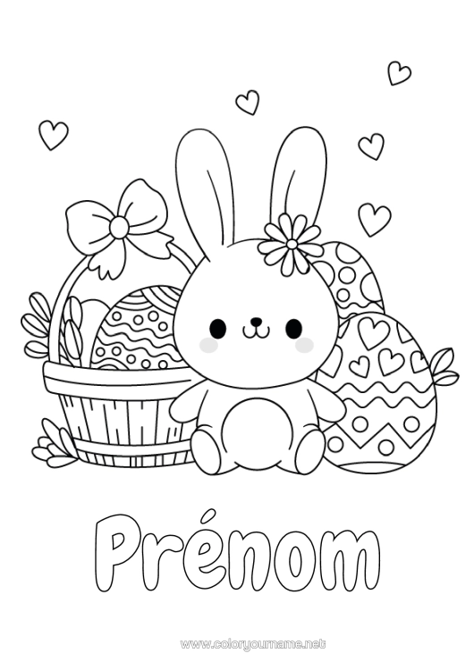 Coloriage à imprimer Mignon Lapin Oeufs De Pâques Pâques Panier Animaux De La Forêt