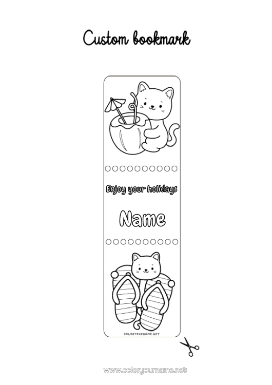 Colouring page to print Cat Summer Animal Bookmark Tongue Dogs And Cats Cocktail