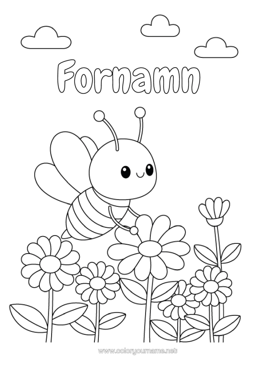 Färgläggningssida att skriva ut Blommor Bi Insekter