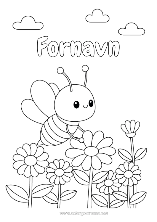 Farvelægningssiden til udskrivning Blomster Bi Insekter