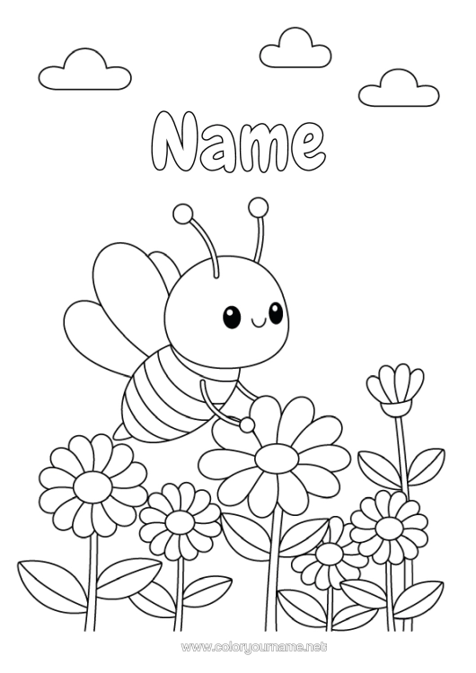 Coloring page to print Flowers Bee Insects