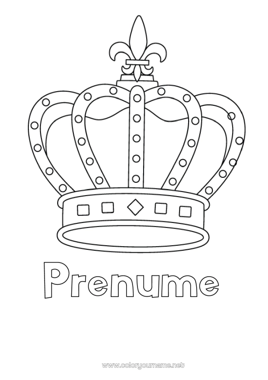 Pagină de colorat de imprimat Prințesă Coroană Epifania Bijuterie Desene de colorat ușoare Rege