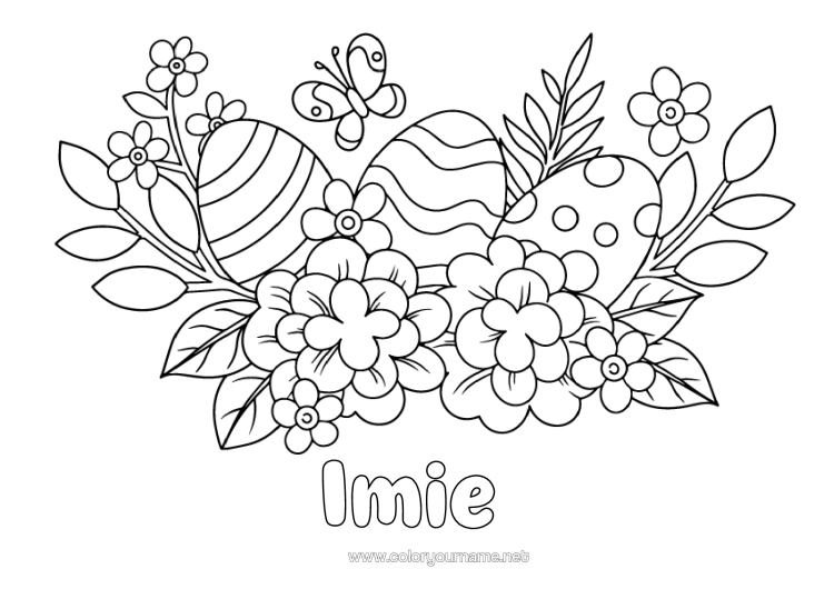 Kolorowanka do wydruku Kwiaty Motyl Jajka Wielkanocne Owady