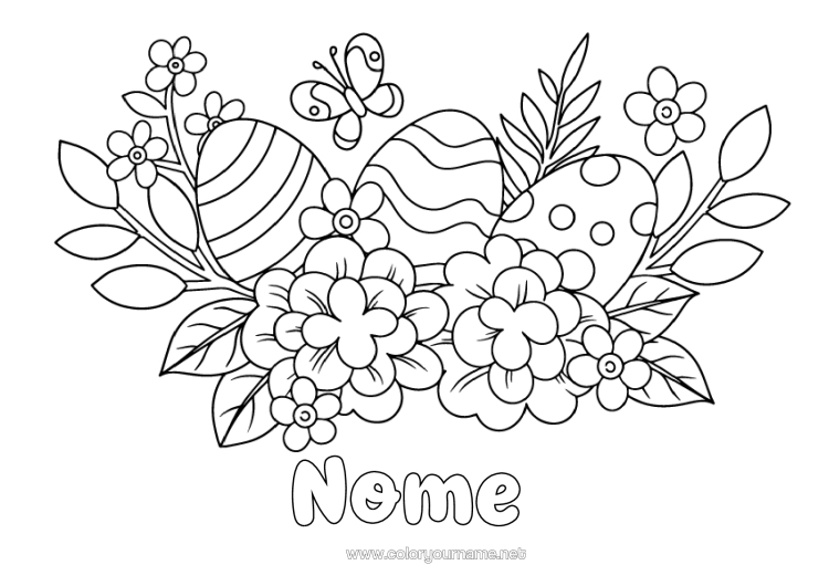 Página de desenho para imprimir Flores Borboleta Ovos De Páscoa Insetos