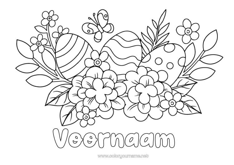 Kleurplaat om af te drukken Bloemen Vlinder Paaseieren Insecten