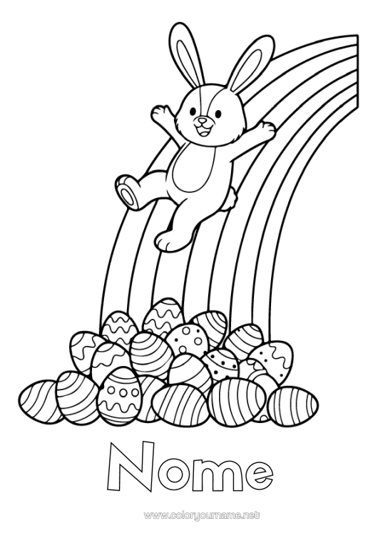Página de desenho para imprimir Coelho Arco-Íris Ovos De Páscoa Animais Da Floresta Jogos Ao Ar Livre Tobogã