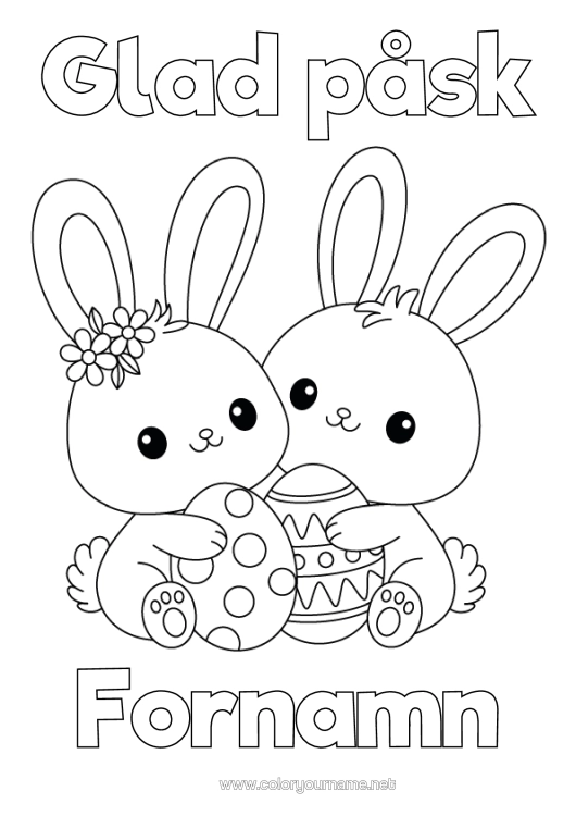Färgläggningssida att skriva ut Söt Söt Kanin Påskägg Påsk "Glad Påsk!" Skogens Djur