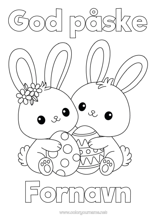 Fargeleggingssiden til utskrift Søt Søt Kanin Påskeegg Påske "God Påske!" Skogsdyr