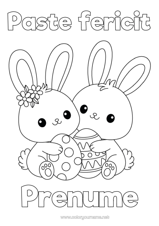 Pagină de colorat de imprimat Drăguț Drăguț Iepure Ouă De Paște Paște "Paște Fericit!" Animale Din Pădure