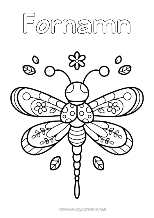Färgläggningssida att skriva ut Söt Insekter Libellula