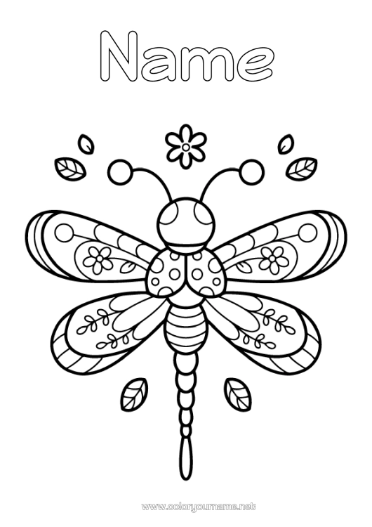 Colouring page to print Cute Animal Insects Dragonfly