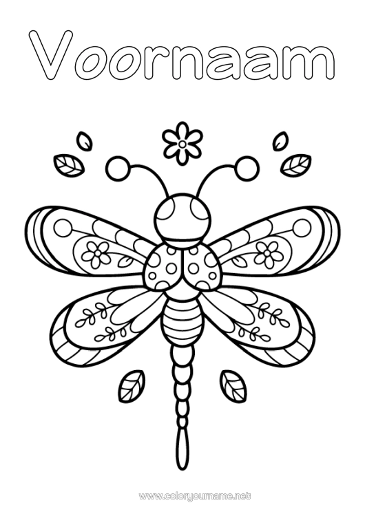 Kleurplaat om af te drukken Kawaii Insecten Libelle