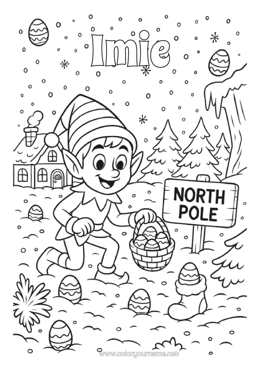 Kolorowanka do wydruku Świąteczne Skrzaty Jajka Wielkanocne Wielkanoc Biegun Północny Tylko Jeden Psotny Skrzat