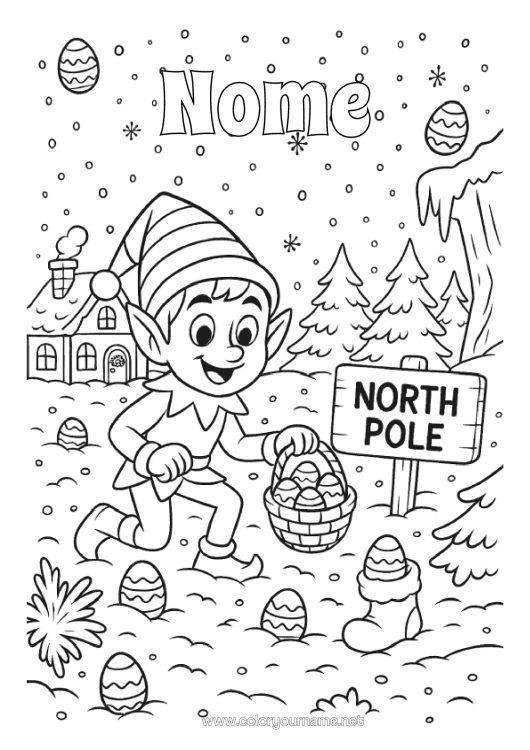 Página de desenho para imprimir Elfo De Natal Ovos De Páscoa Páscoa Polo Norte Um Único Duende Travesso