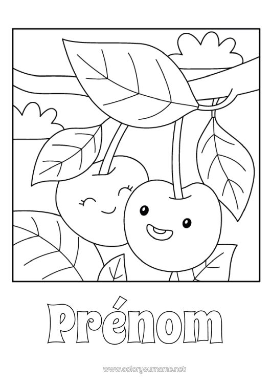 Coloriage à imprimer Kawaii Cerise Fruits