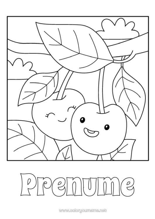 Pagină de colorat de imprimat Drăguț Cireșe Fructe