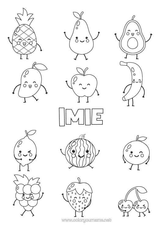 Kolorowanka do wydruku Uroczy Wiśnia Owoce Truskawka Adwokat Arbuz Banan Gruszka Cytryna Kreskówka Malina