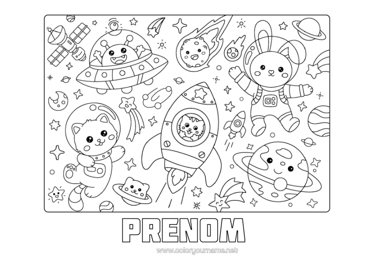 Coloriage à imprimer Kawaii Fusée Lapin Espace Extraterrestre Planètes Et Système Solaire Animaux De La Forêt Astronaute Astronomie Véhicules Aériens Métiers D'exploration