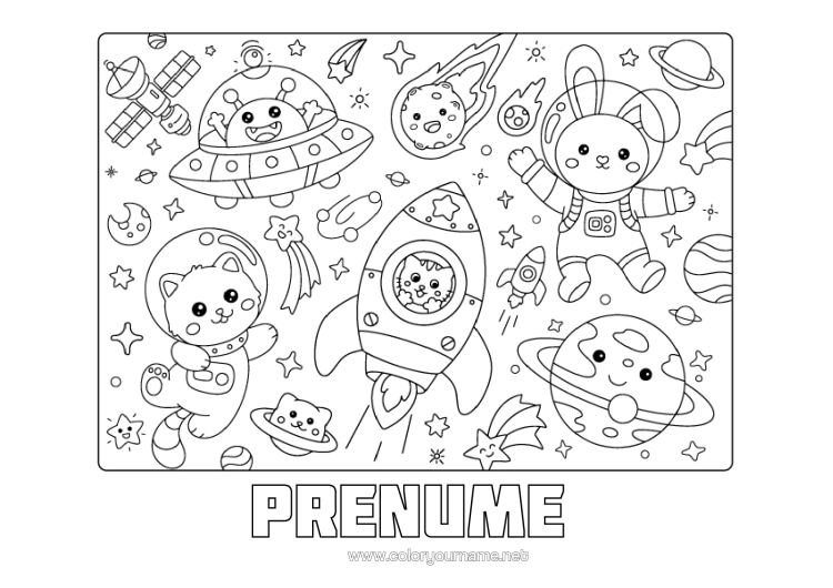 Pagină de colorat de imprimat Drăguț Rachetă Iepure Spațiu Extraterestru Planete Și Sistemul Solar Animale Din Pădure Astronaut Astronomie Vehicule Aeriene Meserii De Explorare
