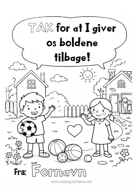 Farvelægningssiden til udskrivning Balloner Tak Naboer