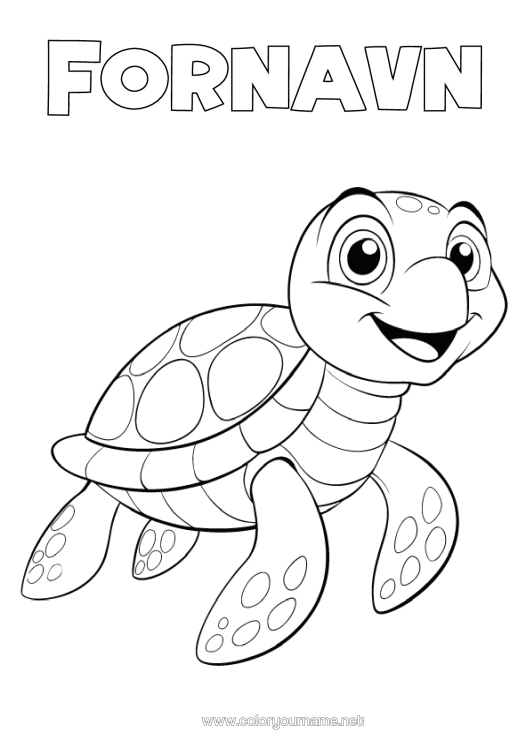 Fargeleggingssiden til utskrift Skilpadde Marin Eller Akvatisk Dyr Reptiler Tegneserie Havskilpadde